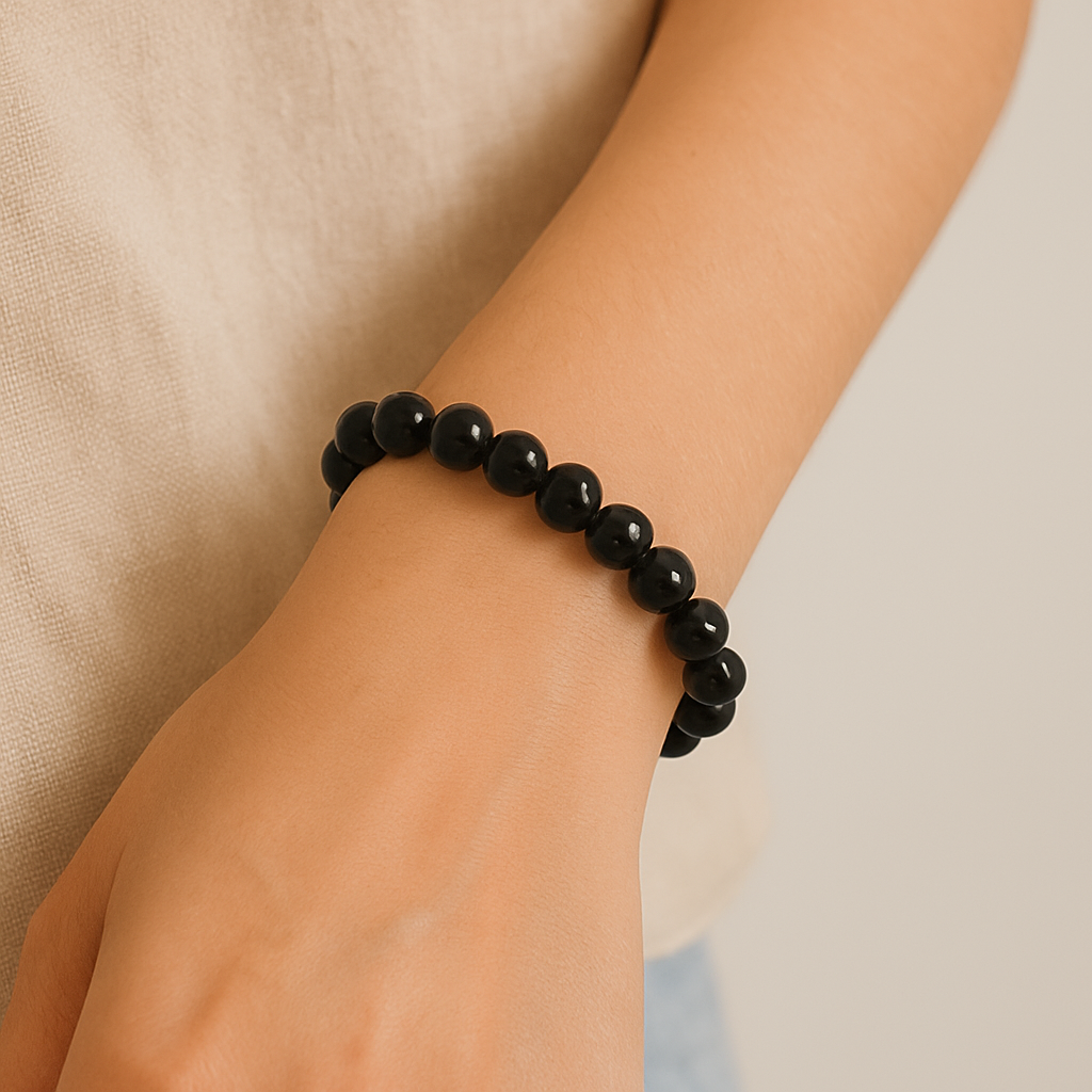 Pulseira de Turmalina Negra 8mm - Proteção contra Inveja e Ciúmes