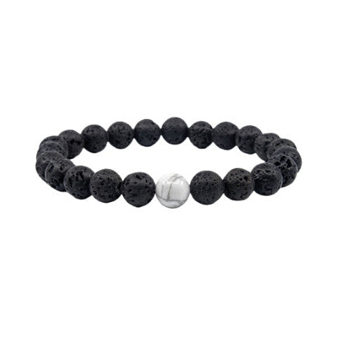 ZeNNatural_Pulseira de Lava Vulcânica com Howlita - Esferas 8 mm