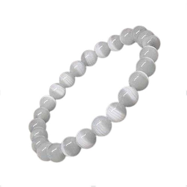 Pulseira de Selenite - Esferas 8 mm | Unidade | Bolinhas de 7/8 mm • Comprimento: +/- 18 cm lineares (esta pulseira é elástica) - ZenNatural