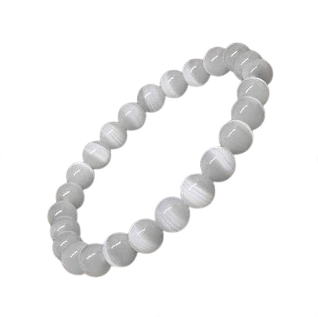 Pulseira de Selenite - Esferas 8 mm | Unidade | Bolinhas de 7/8 mm • Comprimento: +/- 18 cm lineares (esta pulseira é elástica) - ZenNatural