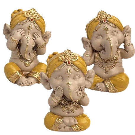 ZenNatural_Conjunto de Três Ganesh 9 cm – Cego, Surdo e Mudo