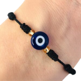 ZenNatural_Pulseira dos 7 Nós Preta com Olho Turco