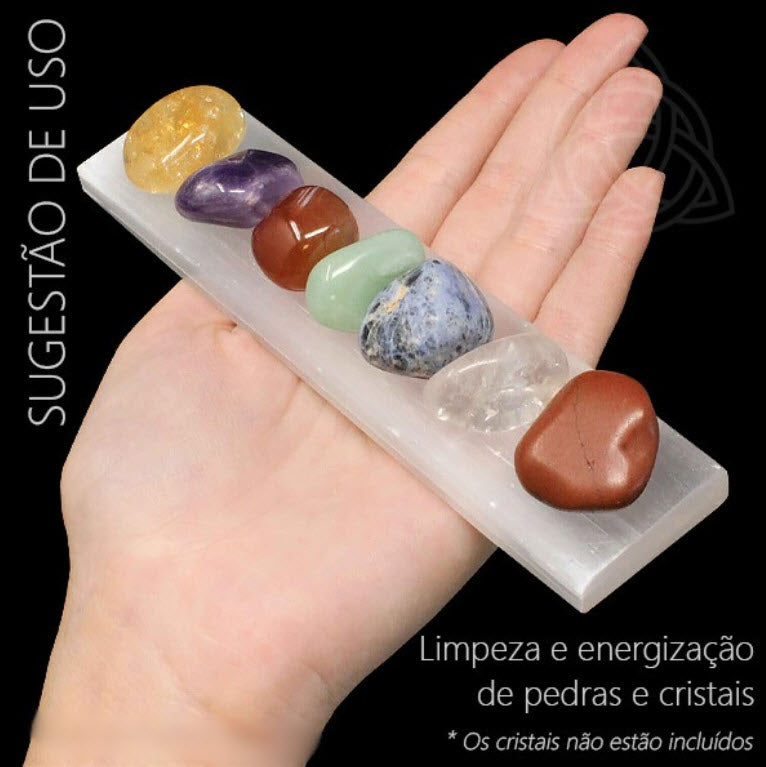 Placa Energética de Selenite - Pequena | Unidade | Altura: 20/30 mm. • Largura: 40/50 mm. • Comprimento: 190/200 mm