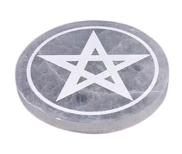 Base de Selenite com Pentagrama – Redonda 14 cm