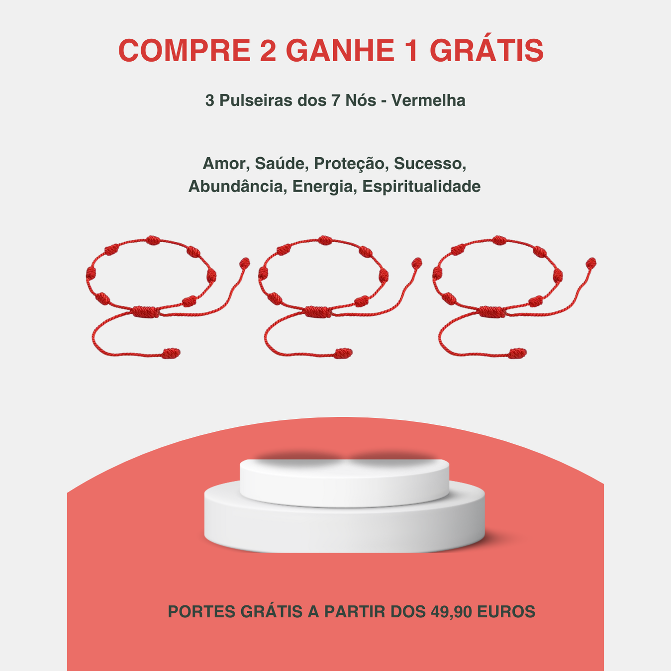 Compre 2 Pulseiras 7 Nós Vermelha e Receba 1 Grátis! 🔴✨