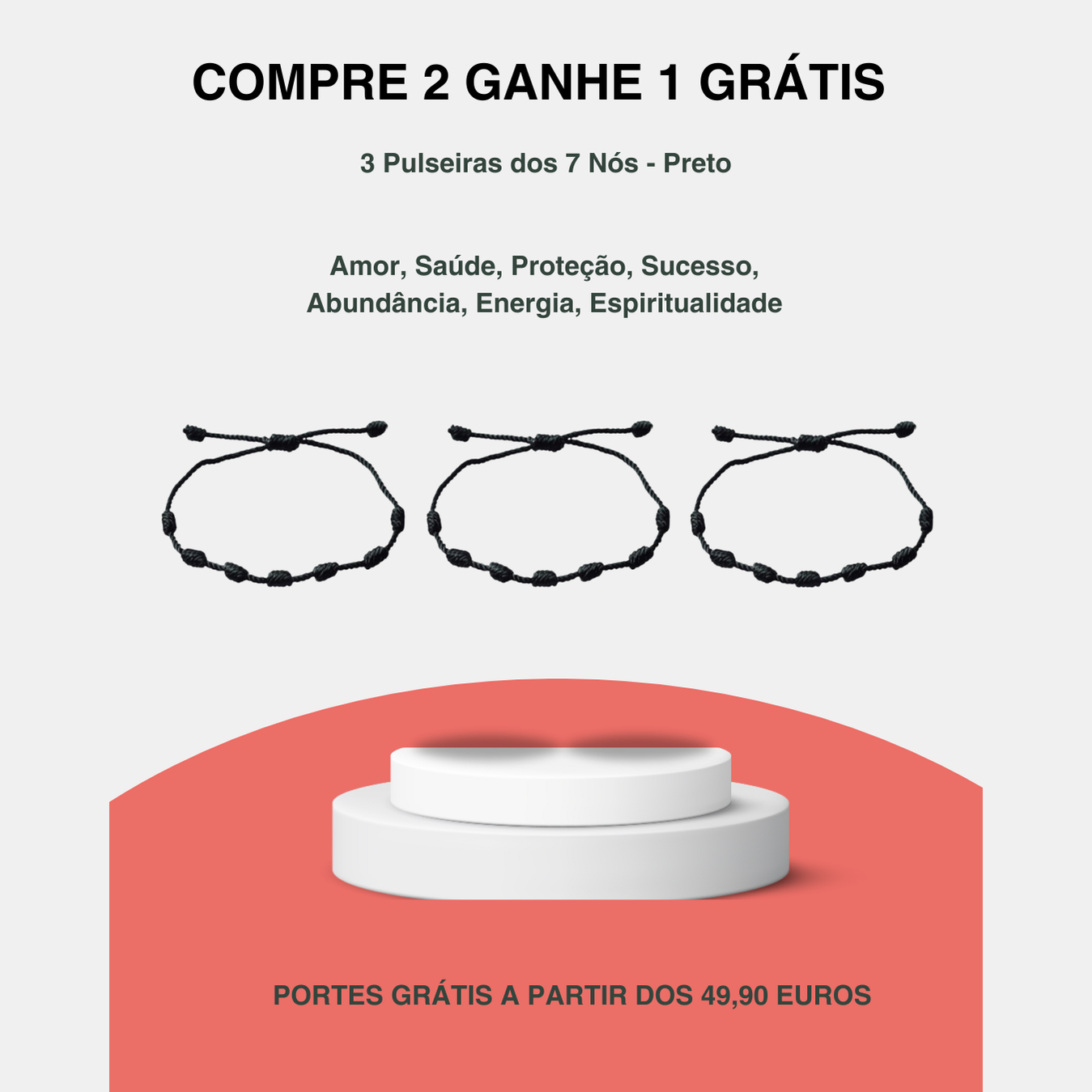 Compre 2 Pulseiras 7 Nós Preta e Receba 1 Grátis! 🔴✨