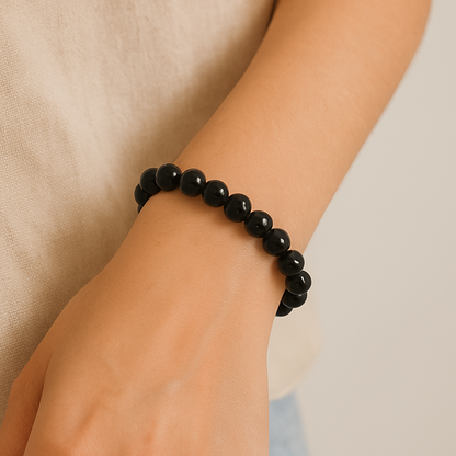 Pulseira de Turmalina Negra 8mm - Proteção contra Inveja e Ciúmes