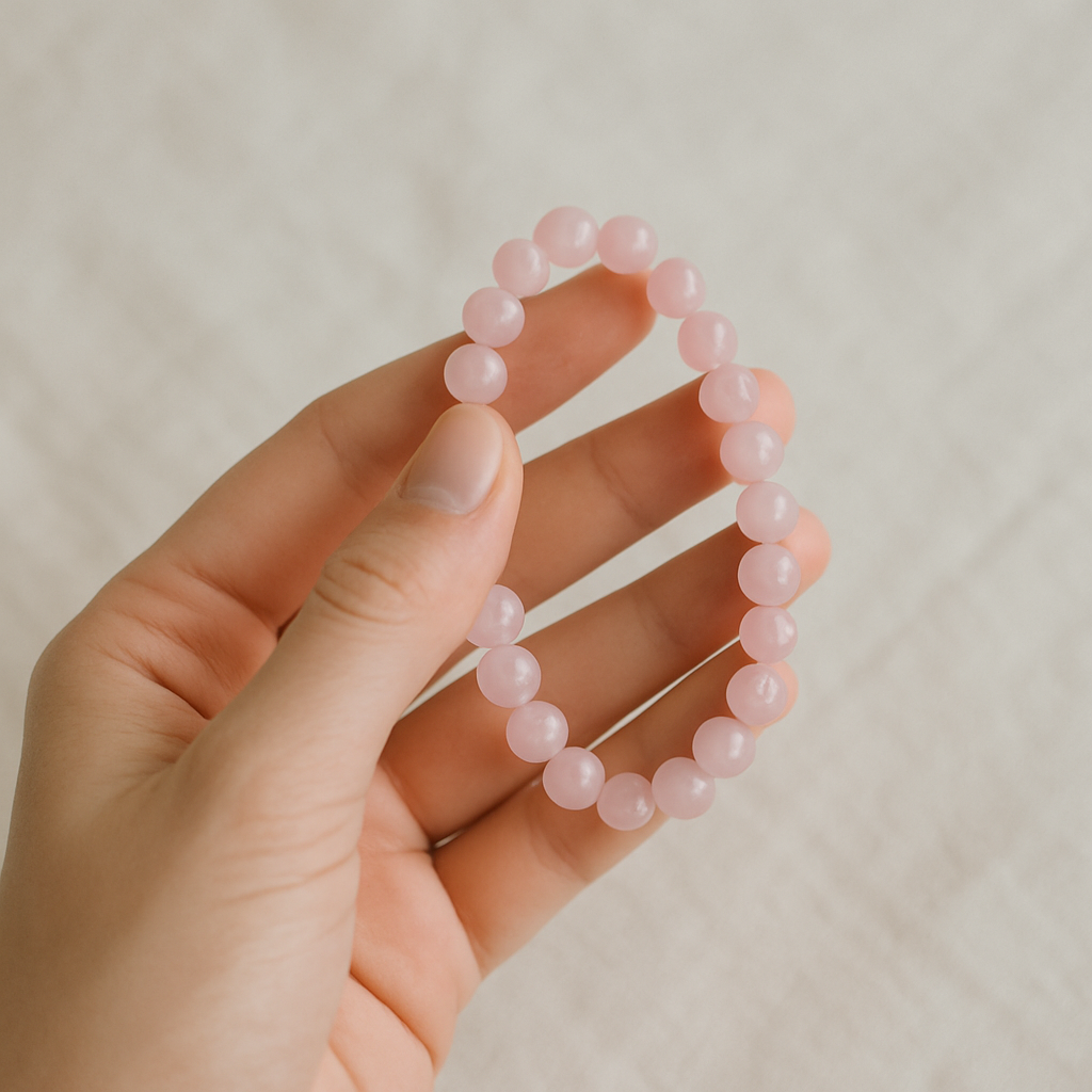 Pulseira de Quartzo Rosa - Esferas 8 mm | Uniadade | Diâmetro: Aprox. 5 cm (esta pulseira é elástica)