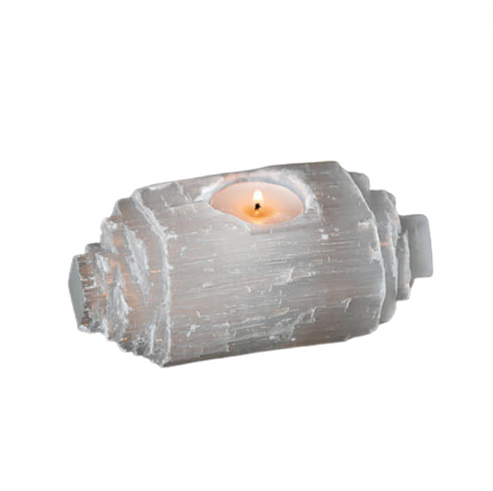 Castiçal de Selenite Biterminado | Unidade | Altura: 5/6 cm. • Largura: 14/15 cm. - ZenNatural