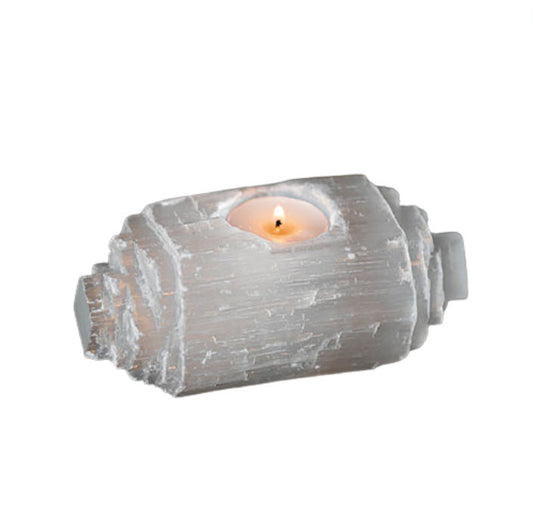 Castiçal de Selenite Biterminado | Unidade | Altura: 5/6 cm. • Largura: 14/15 cm. - ZenNatural