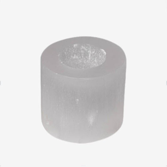 Castiçal de Selenite - Cilíndrico | Unidade | Altura: 6/8 cm. • Diâmetro: 6/8 cm - ZenNatural