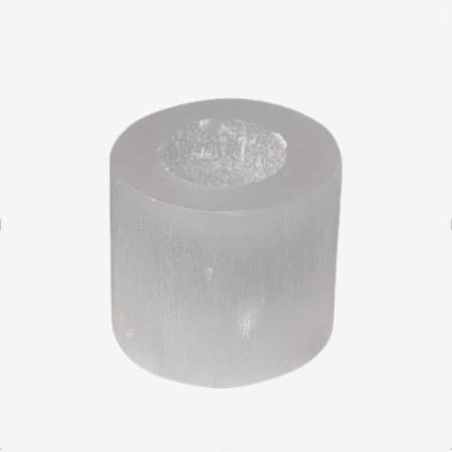Castiçal de Selenite - Cilíndrico | Unidade | Altura: 6/8 cm. • Diâmetro: 6/8 cm - ZenNatural
