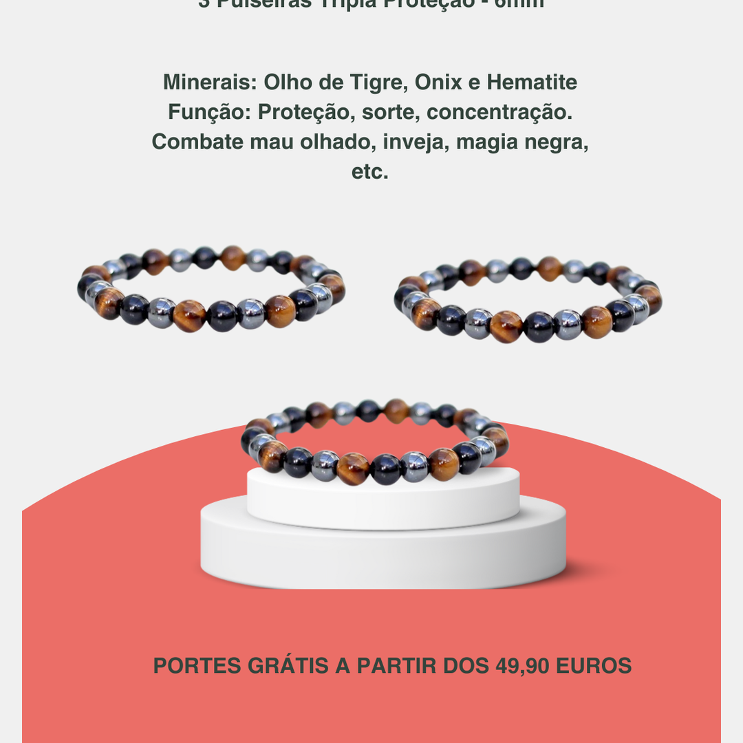 ZenNatural_Compre 2 Pulseiras Tripla Proteção 6mm e Receba 1 Grátis!6mm