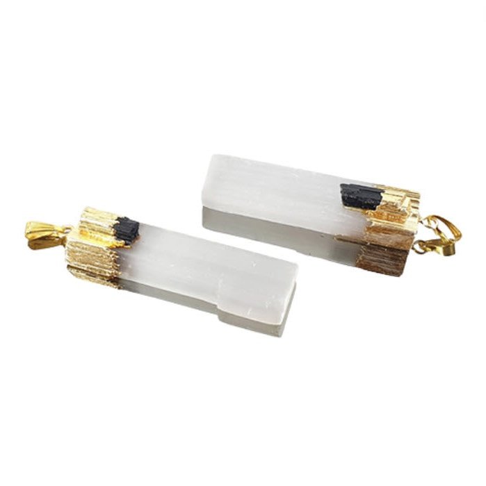 Fio com Selenite e Turmalina Galvanizada - Dourada | Unidade | 40/50 mm - ZenNatural