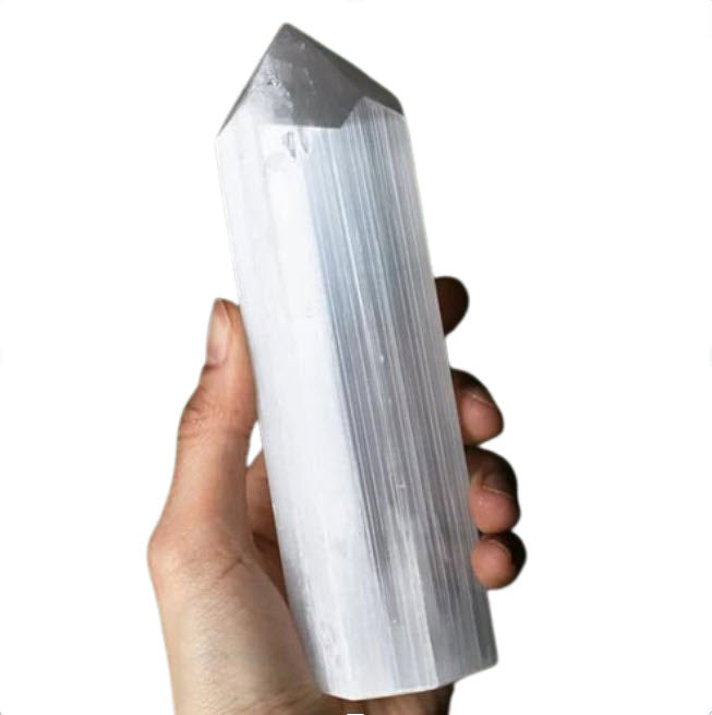 Grande Gerador de Energia em Selenite | Unidade | Altura: 20 cm Diâmetro: 4 cm - ZenNatural