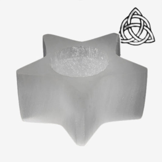 Castiçal de Selenite - Estrela de Cinco Pontas | Unidade | Altura: 4/5 cm. • Diâmetro: 7/8 cm - ZenNatural