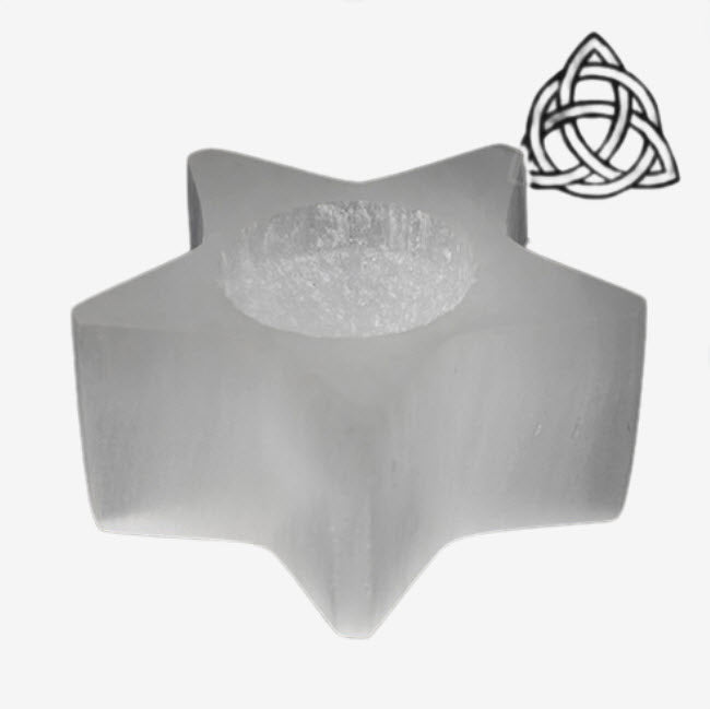 Castiçal de Selenite - Estrela de Cinco Pontas | Unidade | Altura: 4/5 cm. • Diâmetro: 7/8 cm - ZenNatural