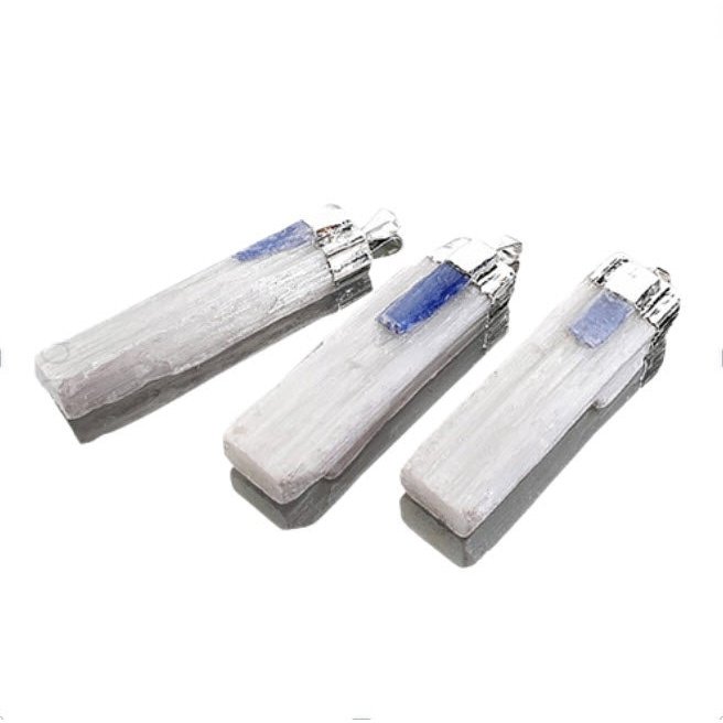 Fio com Selenite Galvanizada e Cianita Azul - Prateado | Unidade | 40/50 mm - ZenNatural
