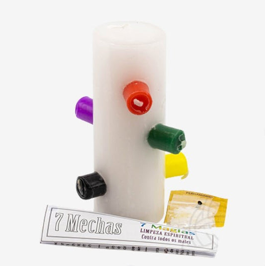 Vela de 7 Mechas (7 Magias Branco) | Unidade | 16 cm altura X 6 cm diametro - ZenNatural