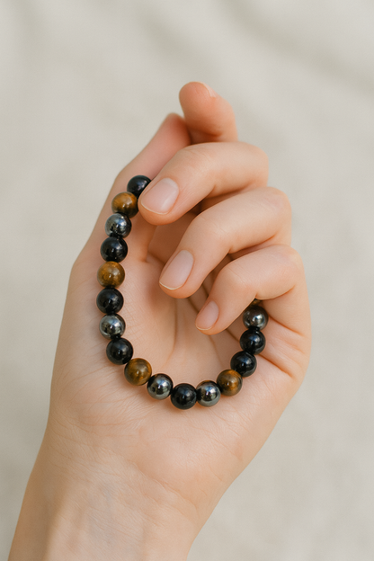 Pulseira Tripla Proteção 8mm - Combate Mau Olhado, Inveja e Magia Negra